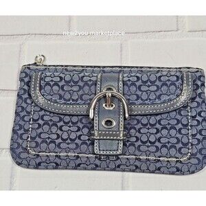 Coach Wristlet blue Jacquard Monogram Logo Print Buckle Zip Wallet